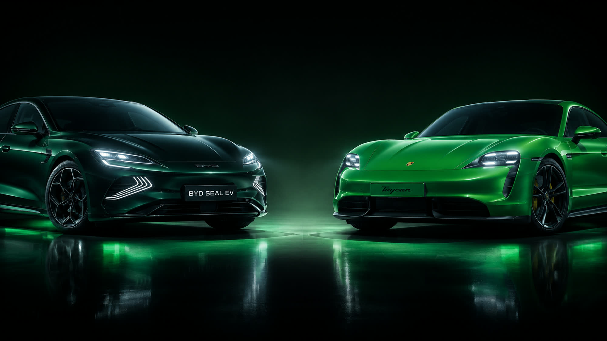 BYD Seal EV e Porsche Taycan verdes iGreen